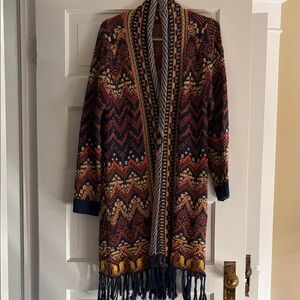 Multicolor Patterned Women's Sweater with Fringe